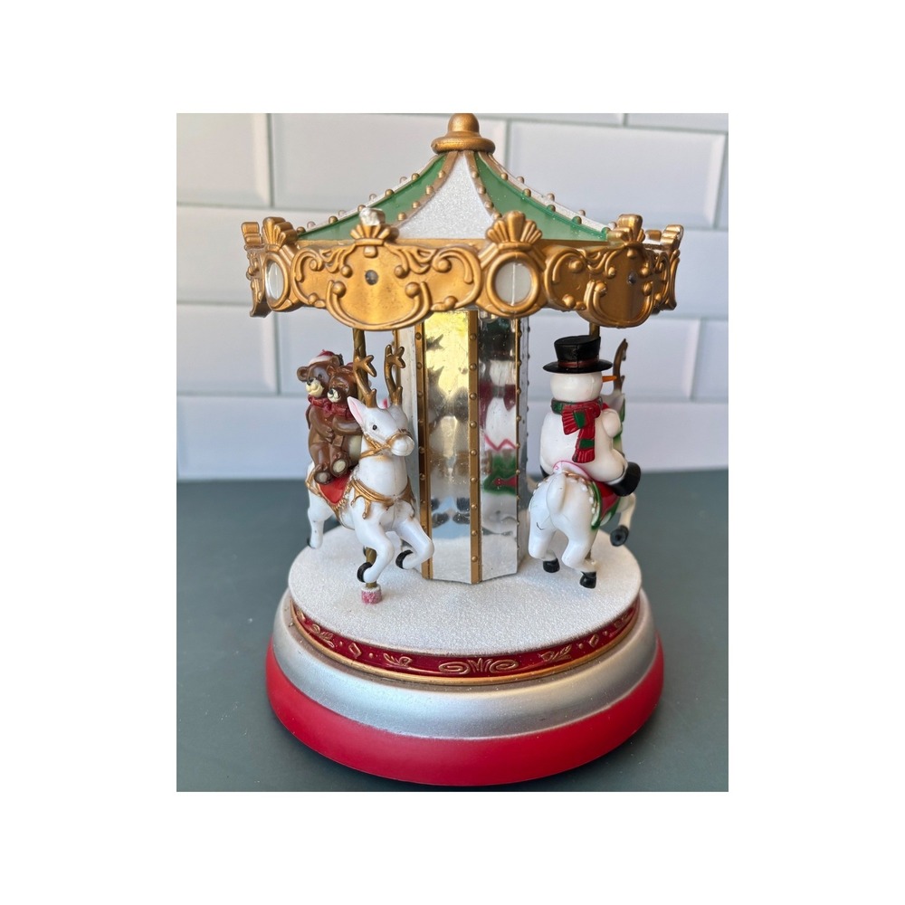 Christmas Musical Carousel Santa Snowman Bear Rotating Lights Holiday Decor